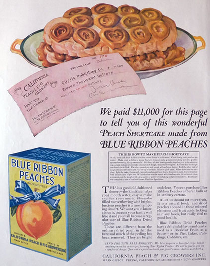 1922 Blue Ribbon Peaches Ad ~ Peach Shortcake Recipe