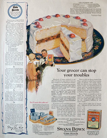 1926 Swans Down Cake Flour Ad ~ Lady Baltimore Recipe