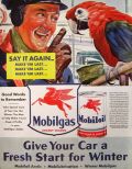 1941 Mobil Oil Ad ~ Macaw Parrot ~ Howard Scott