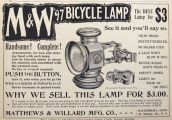 1897 Antique M&W Bicycle Lamp Ad