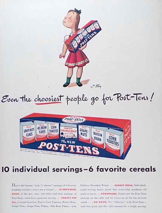 1946 Post-Tens Cereal Ad ~ Wm. Steig Art