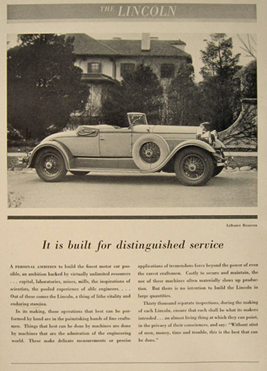 1930 Lincoln LeBaron Convertible Roadster Photo Ad