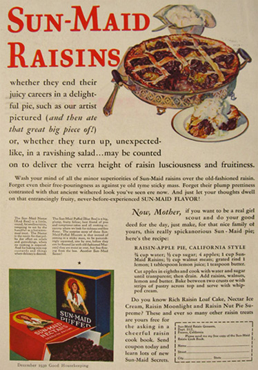 1930 Sunmaid Raisins Ad ~ Raisin Apple Pie