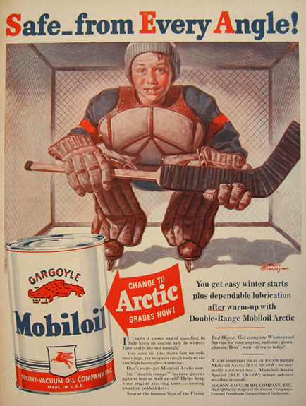1940 Mobiloil Ad ~ Frederic Stanley Hockey Kid