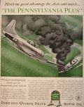 1942 Quaker State Motor Oil Ad ~ Melbourne Brindle Dive Bomber