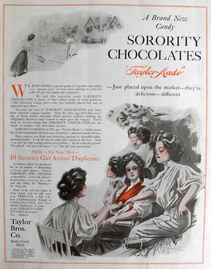 1908 Sorority Chocolates Ad ~ Brand New Candy