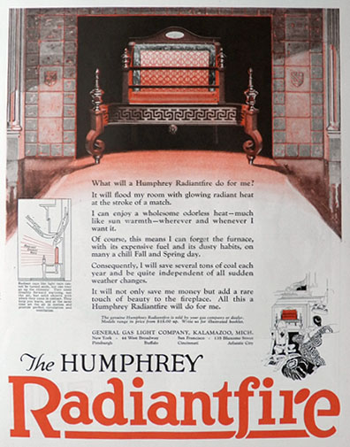 1926 Humphrey Radiantfire Fireplace Ad