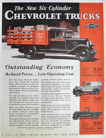 1930 Chevy Truck Ad ~ Utility, Delivery, & Roadster Truck