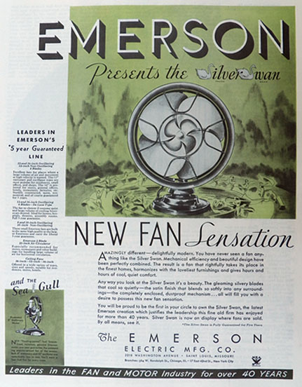 1934 Emerson Silver Swan Electric Fan Ad