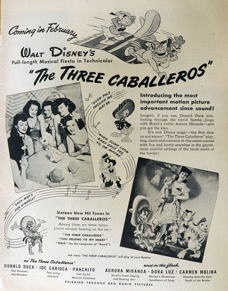 1944 Movie Ad ~ Disney's "The Three Caballeros"
