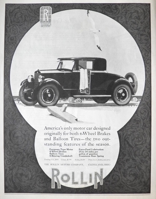 1924 Rollin Motors Car Ad ~ Designed for Both 4-Wheel Brakes & Balloon Tires