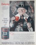 1924 Maxwelll House Coffee Ad ~ Thanksgiving Pilgrim Eats Turkey