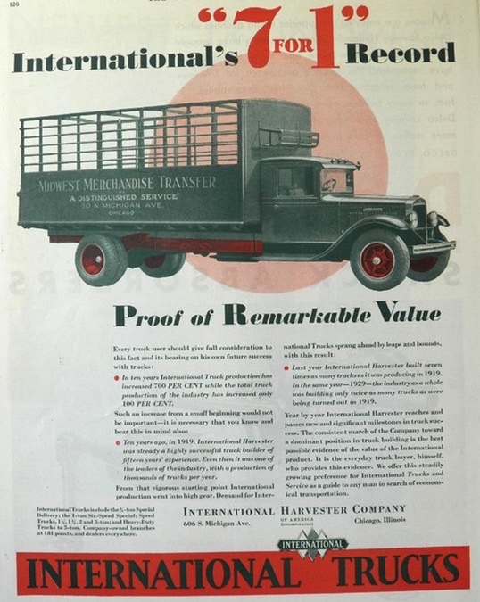 1930 International Truck Ad ~ 7 for 1 Record