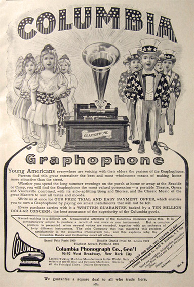 1906 Columbia Graphophone Ad ~ Patriotic Children