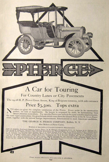 1905 Pierce Great Arrow Ad ~ A Car for Touring