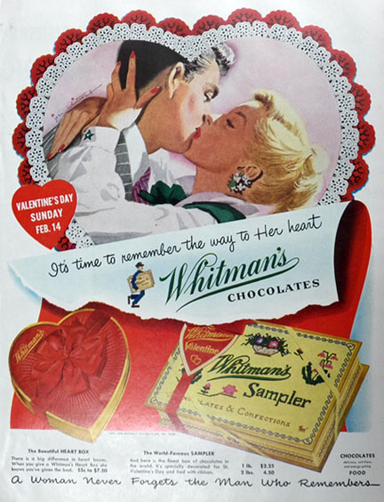 1954 Whitman's Chocolates Ad ~ Valentines Day