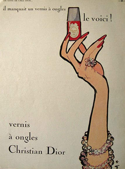 1963 Christian Dior French Nail Polish Ad ~ Rene Gruau Art