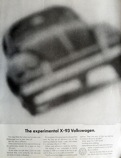 1961 Volkswagen VW Beetle Bug Ad ~ Experimental X-93