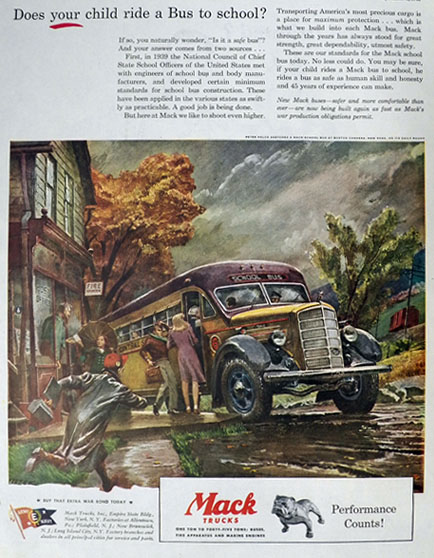 1945 Mack Truck Ad ~ Boston Corners, NY School Bus