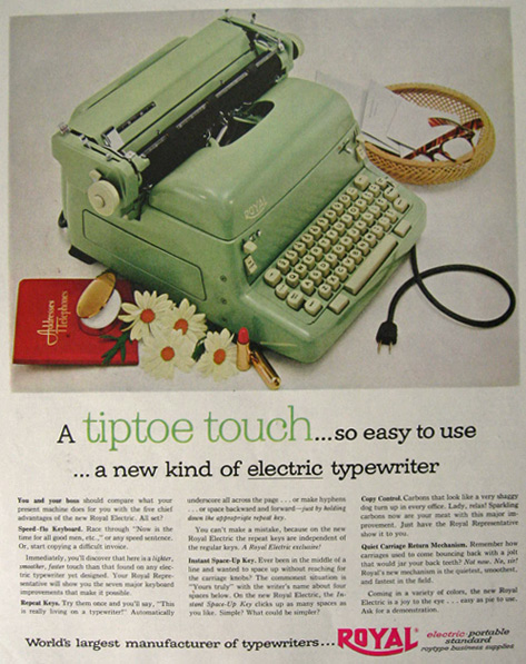 1954 Royal Electric Typewriter Ad ~ Tiptoe Touch