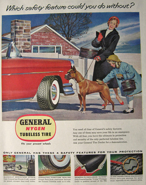 1955 Vintage General Nygen Tubeless Tire Ad ~ Boxer Dog
