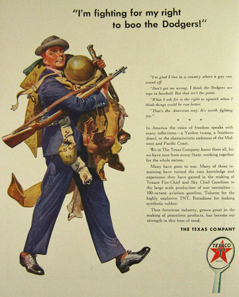 1942 Texaco Gas & Oil Ad ~ Boo the Brooklyn Dodgers