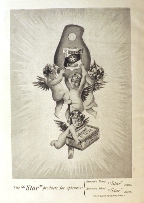 1897 Armour Star Bacon & Ham Ad ~ Cherubs Hold Food