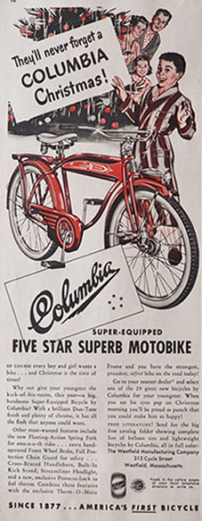 1949 Columbia Motobike Vintage Bicycle Ad