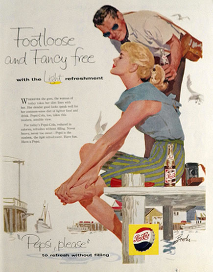 1958 Pepsi Cola Ad ~ At The Pier ~ Joe Bowler