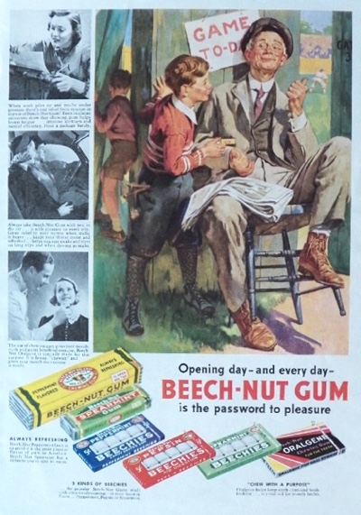 1938 Beechnut Gum Ad ~ Baseball Game