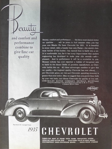 1935 Chevy Master Deluxe Sport Coupe Ad