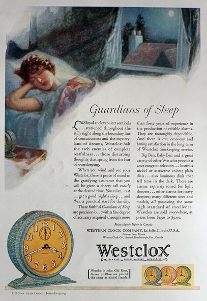 1929 Westclox Alarm Clock Ad ~ Guardians of Sleep