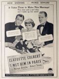 1937 Claudette Colbert Movie Ad ~ I Met Him In Paris