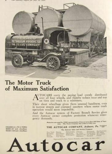 1919 Autocar Ad ~ Texaco Fuel Truck Photo