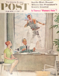 1960 Saturday Evening Post Cover ~ Norman Rockwell ~ Flirty Window Washer