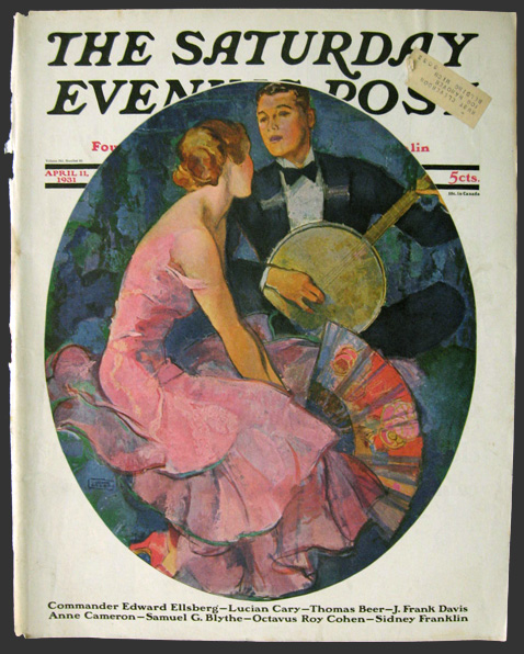 1931 Saturday Evening Post Cover ~ Banjo Player Serenades Woman