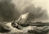 Dutch Boats on Stormy Sea ~ Antique Print