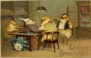Easter Greeting Postcard ~ Chicks Send Telegraph