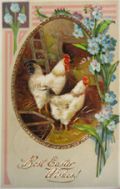 Two Roosters Best Easter Wishes Postcard