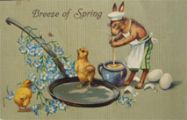 Bunny Stirs Eggs Breeze of Spring Easter Postcard