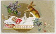 Loving Easter Wishes ~ Bunny, Boy in Bed Postcard