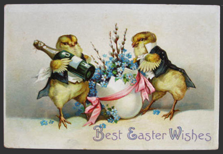 Chicks in Tuxedo with Champagne Easter Postcard