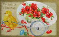 Chick Pulls Cart Easter Postcard
