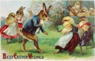 Dressed Bunnies & Chicks at Dance Easter Postcard