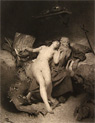 Temptation of St. Anthony, Nude Woman Antique Art Print