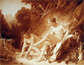 Nude Diana Goddess of Hunt During Bath Antique Print