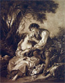Shepherd & Shepherdess Young Lovers ~ Boucher Antique Print