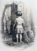 1886 Thomas Nast Antique Christmas Print ~ Child at Fireplace