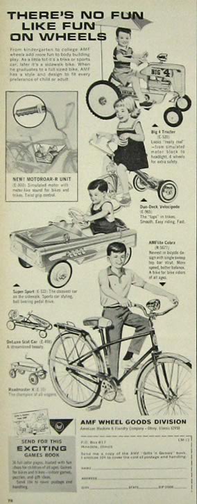 1964 AMF Ad ~ Tractor, Velocipede, Pedal Car