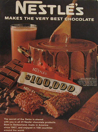 1968 Nestles Chocolate Ad ~ $100,000 Bar